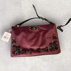 New KATE SPADE Wilson Road Embellished Madelyne Crossbody - Deep Plum Nylon